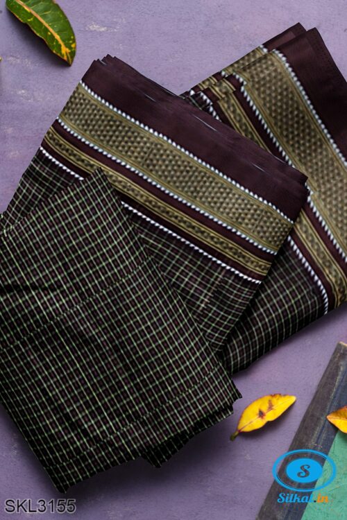 ILKAL HANDLOOM SILK BY COTTON SMALL CHECKS CHIKKI PARAS SAREES