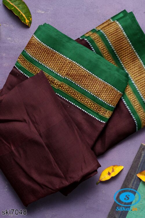 ILKAL COTTON PLAIN SAREE WITH CHIKKI PARAS BORDER