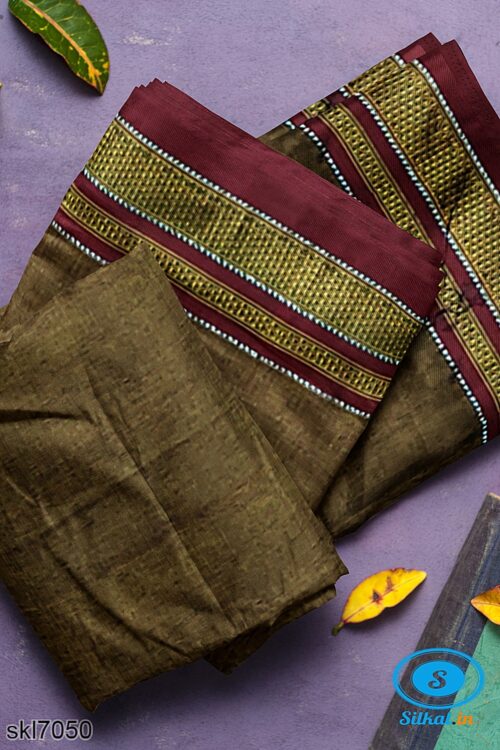 ILKAL COTTON PLAIN SAREE WITH CHIKKI PARAS BORDER