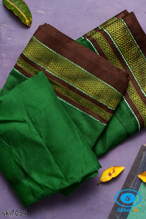 ILKAL COTTON PLAIN SAREE WITH CHIKKI PARAS BORDER