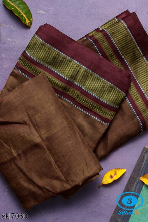 ILKAL COTTON PLAIN SAREE WITH CHIKKI PARAS BORDER