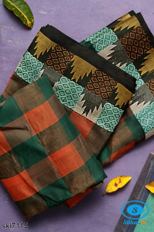 BANAHATTI BIG CHEKS COTTON SAREE WITH TEMPPAL BORDER