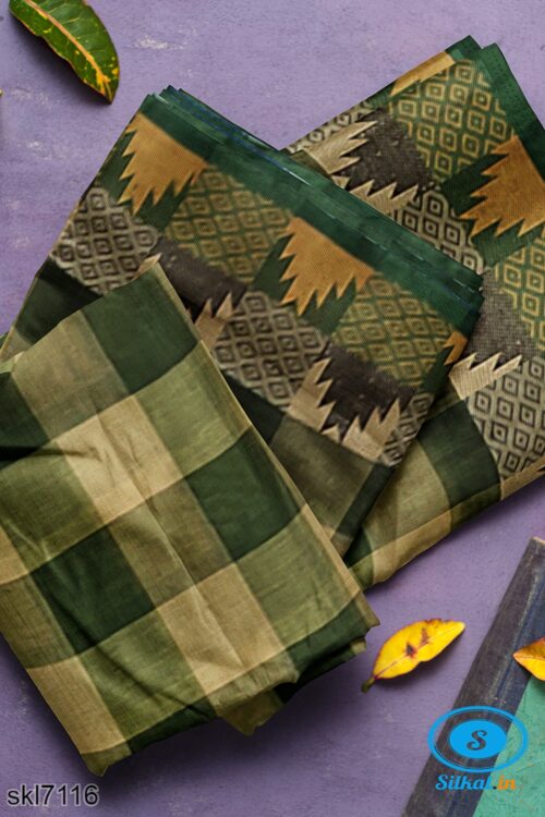 BANAHATTI BIG CHEKS COTTON SAREE WITH TEMPPAL BORDER