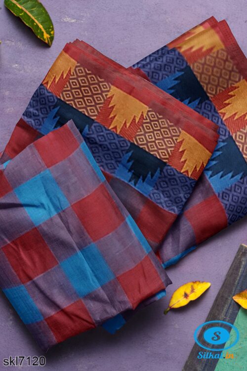 BANAHATTI BIG CHEKS COTTON SAREE WITH TEMPPAL BORDER