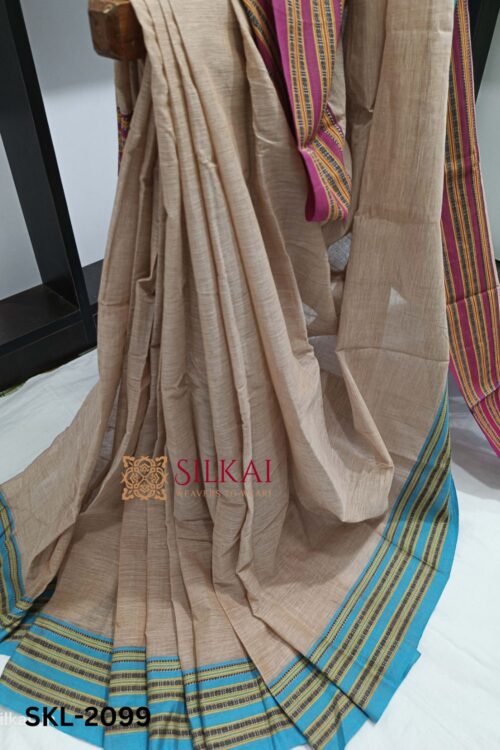PATTEDA ANCHU PURE COTTON HANDWOVEN SAREE WITH GAADI DADI BORDER