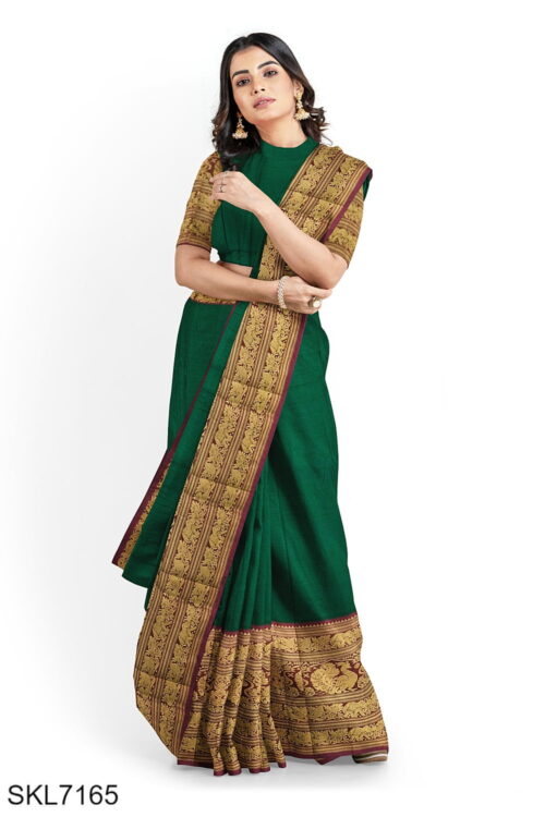 SKL7165 - Banahatti Marcerised Cotton Big Border Saree