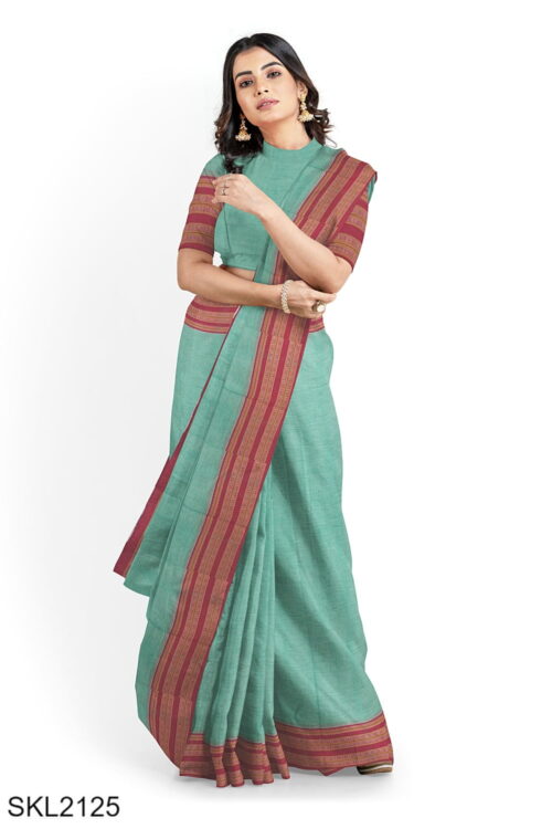 Patteda Anchu Pure Cotton With Gaadi Dhadi Border Saree