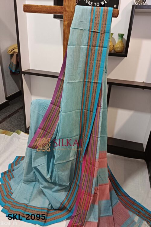 PATTEDA ANCHU PURE COTTON HANDWOVEN SAREE WITH GAADI DADI BORDER