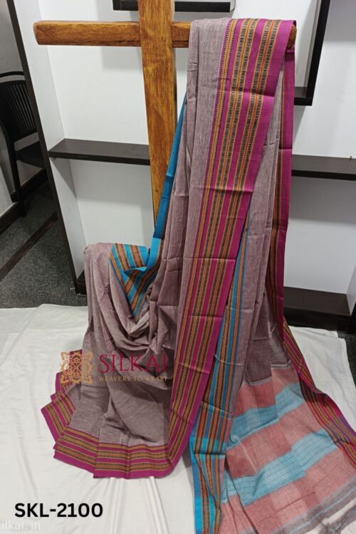 Patteda Anchu Pure Cotton With Gaadi Dhadi Border Saree