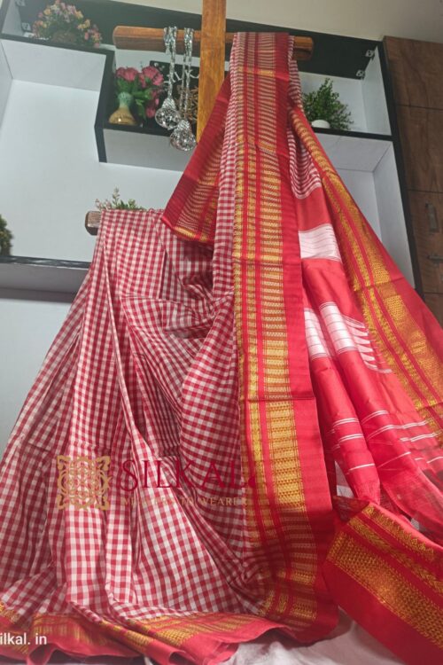 Ilkal Small Check Cotton Silk Saree