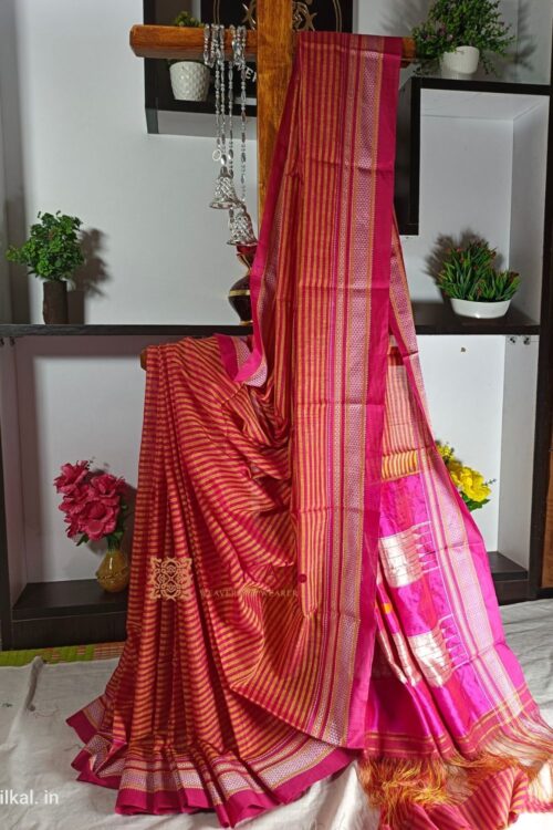 Ilkal Handloom Viscose Cotton Silk Chikki Paras Border Saree